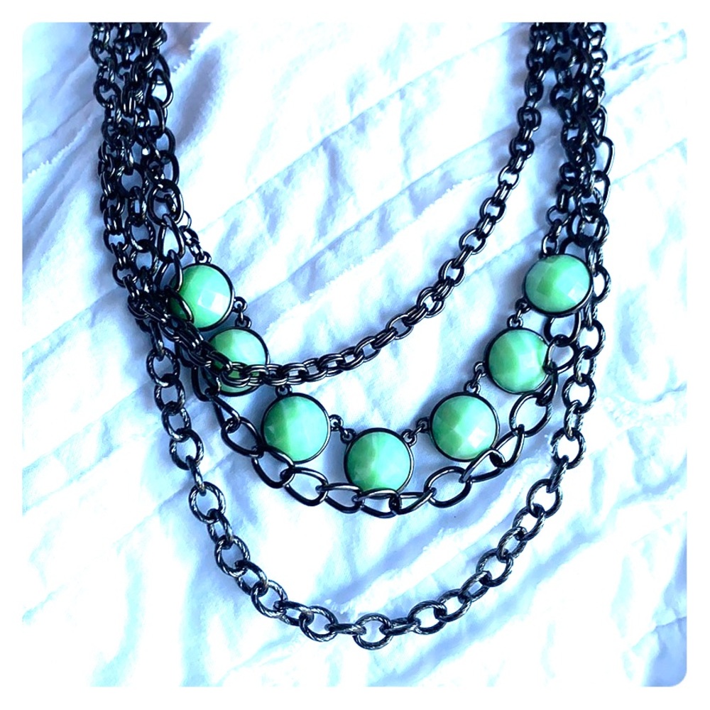 Gunmetal and Mint Green Layered Necklace